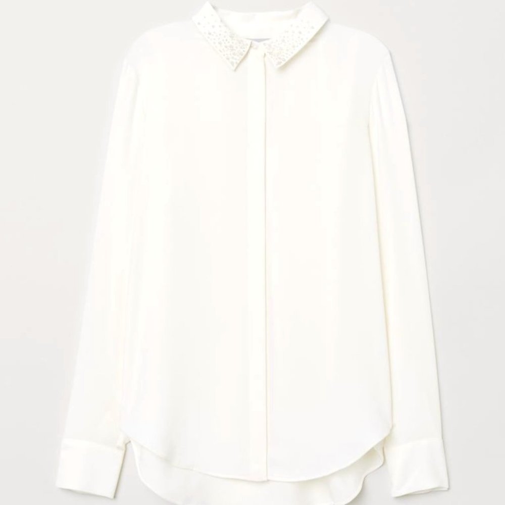 H&M - (NWT) Blouse with Beading, Natural White